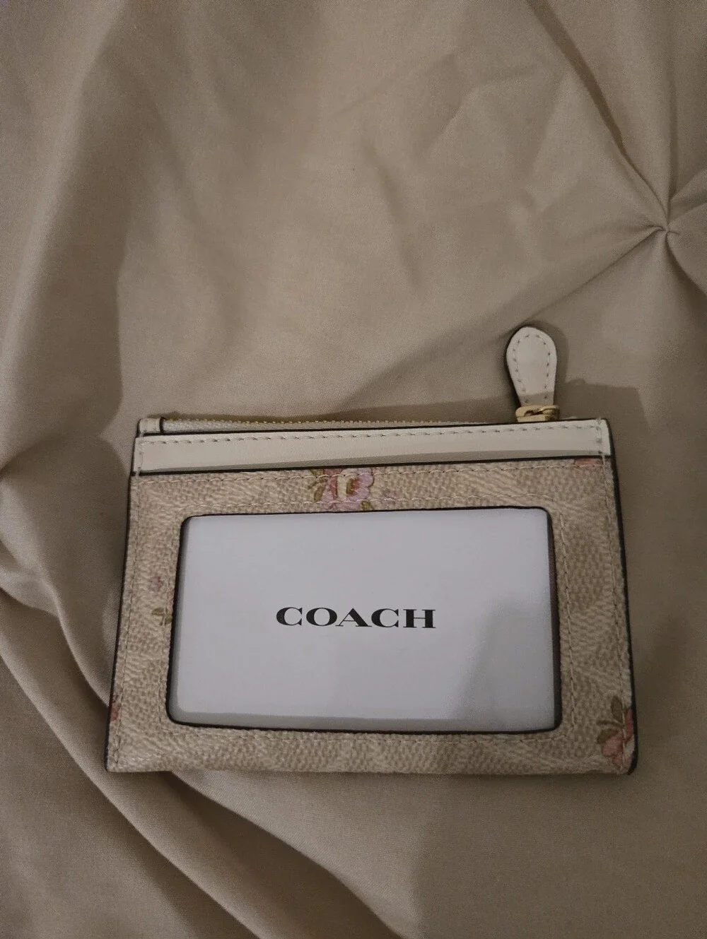 Coach Floral Card Case Wallet in Beige, White and Pink